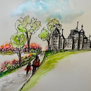 Watercolor city scene handpainted wall decor